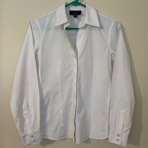 Foxcroft Non-Iron Fitted White Button Down Shirt, Size 4 Petite